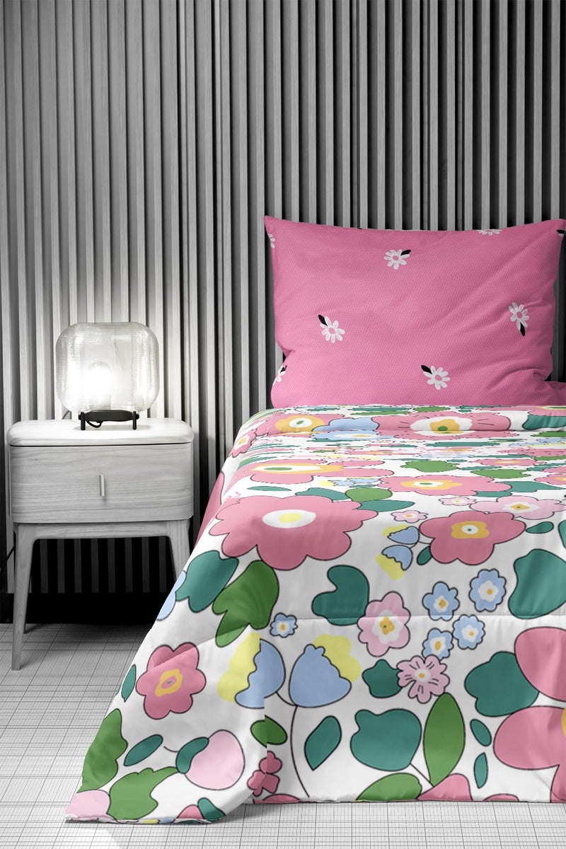 LOOMLYFE 300 TC Cotton All Season King Size Ac Comforter || Blanket || Duvet with 1 King Size Flat Bedsheet 108X108 Inch and 2 Large Pillow Cover - 4 Piece Comforter Set - PinkFlowers - Image 4