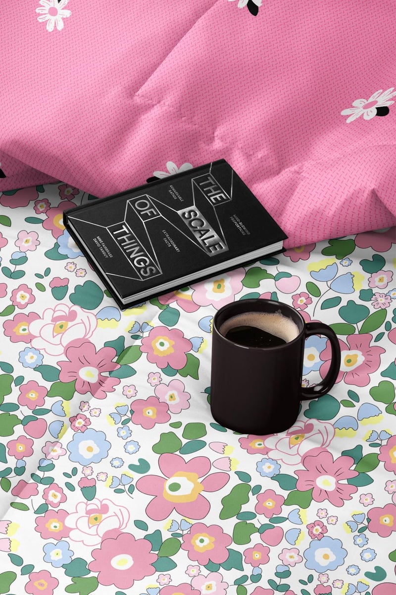 LOOMLYFE 300 TC Cotton All Season King Size Ac Comforter || Blanket || Duvet with 1 King Size Flat Bedsheet 108X108 Inch and 2 Large Pillow Cover - 4 Piece Comforter Set - PinkFlowers - Image 3
