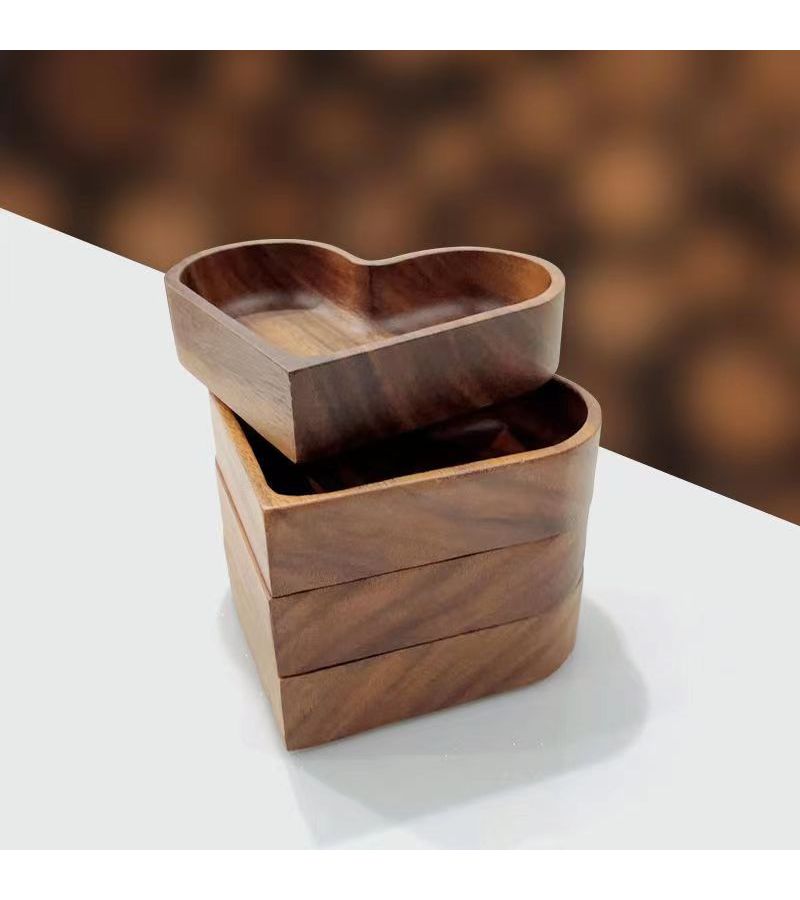 Vintage Color Heart Shaped Acacia Wood Tray For Nuts And Appetizers Large - Image 2