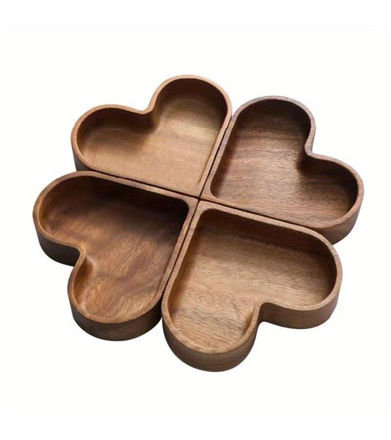 Vintage Color Heart Shaped Acacia Wood Tray For Nuts And Appetizers Large - Image 4