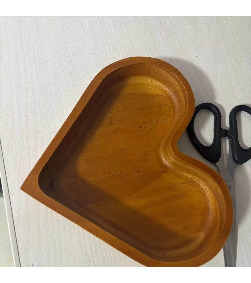 Vintage Color Heart Shaped Acacia Wood Tray For Nuts And Appetizers Large - Image 3