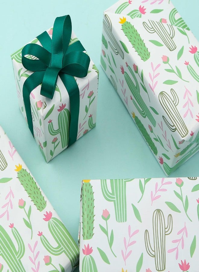 Boerni Cactus Wrapping Paper for Women Men, Green Cacti with Pink Yellow Flowers Tropical Gift Wrap Paper, 19.7x27.5 Inch Folded Flat Green Plant Art Paper for Summer Holiday Birthday Baby Shower DIY Craft - Image 4