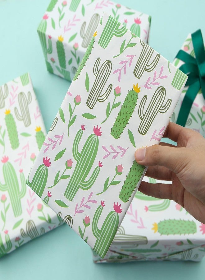 Boerni Cactus Wrapping Paper for Women Men, Green Cacti with Pink Yellow Flowers Tropical Gift Wrap Paper, 19.7x27.5 Inch Folded Flat Green Plant Art Paper for Summer Holiday Birthday Baby Shower DIY Craft - Image 5