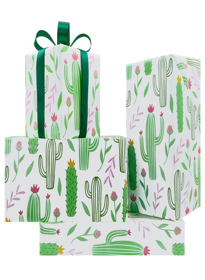 Boerni Cactus Wrapping Paper for Women Men, Green Cacti with Pink Yellow Flowers Tropical Gift Wrap Paper, 19.7x27.5 Inch Folded Flat Green Plant Art Paper for Summer Holiday Birthday Baby Shower DIY Craft - Image 1