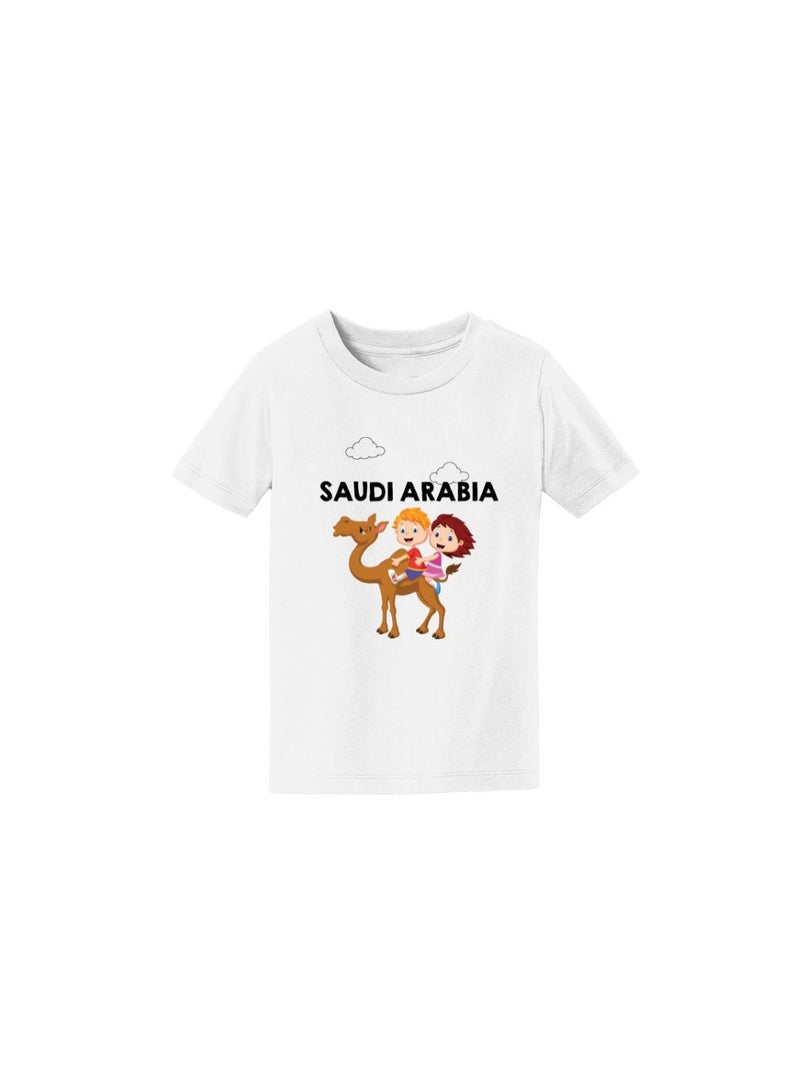 Saudi Arabia-Themed Boys Souvenir T-Shirt for Kids - Short Sleeve Round Neck Cotton Tshirt - Saudi Design with Camel - Ideal for School, Playtime - Image 3