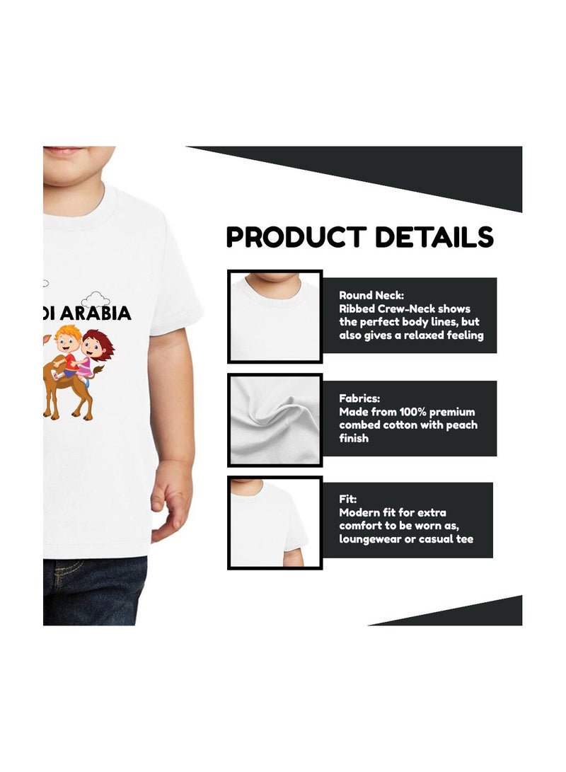 Saudi Arabia-Themed Boys Souvenir T-Shirt for Kids - Short Sleeve Round Neck Cotton Tshirt - Saudi Design with Camel - Ideal for School, Playtime - Image 5