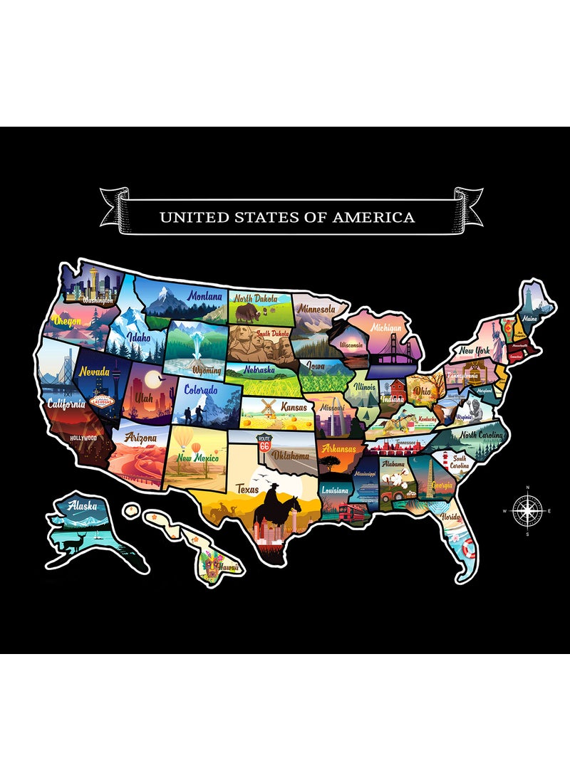 GLIBERTVILLAGEGOODS Large 23x16 ScratchOff USA Map  HandDrawn Travel Design with Accessories Laminated for Home Dcor  Deluxe States Tracker Road Trip Gift Perfect for Travelers Adventure  Geography Lovers 