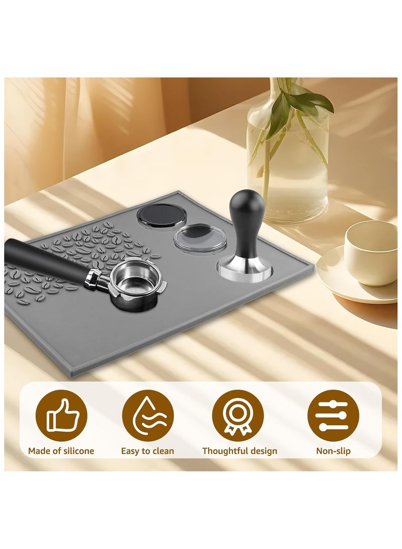 Premium Silicone Bar Mat with Coffee Bean Pattern – Grey Color, 32×24 cm, Featuring 3 Dedicated Spots for Coffee Tools for Professional and Organized Brewing - Image 3