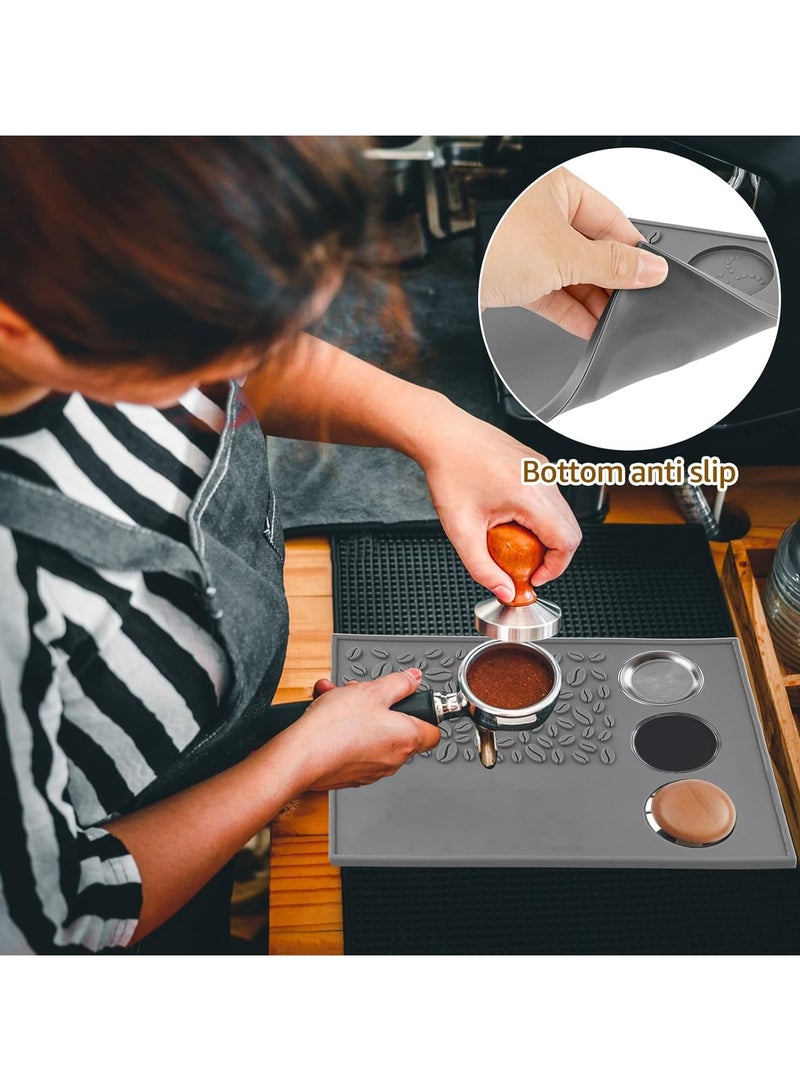 Premium Silicone Bar Mat with Coffee Bean Pattern – Grey Color, 32×24 cm, Featuring 3 Dedicated Spots for Coffee Tools for Professional and Organized Brewing - Image 5