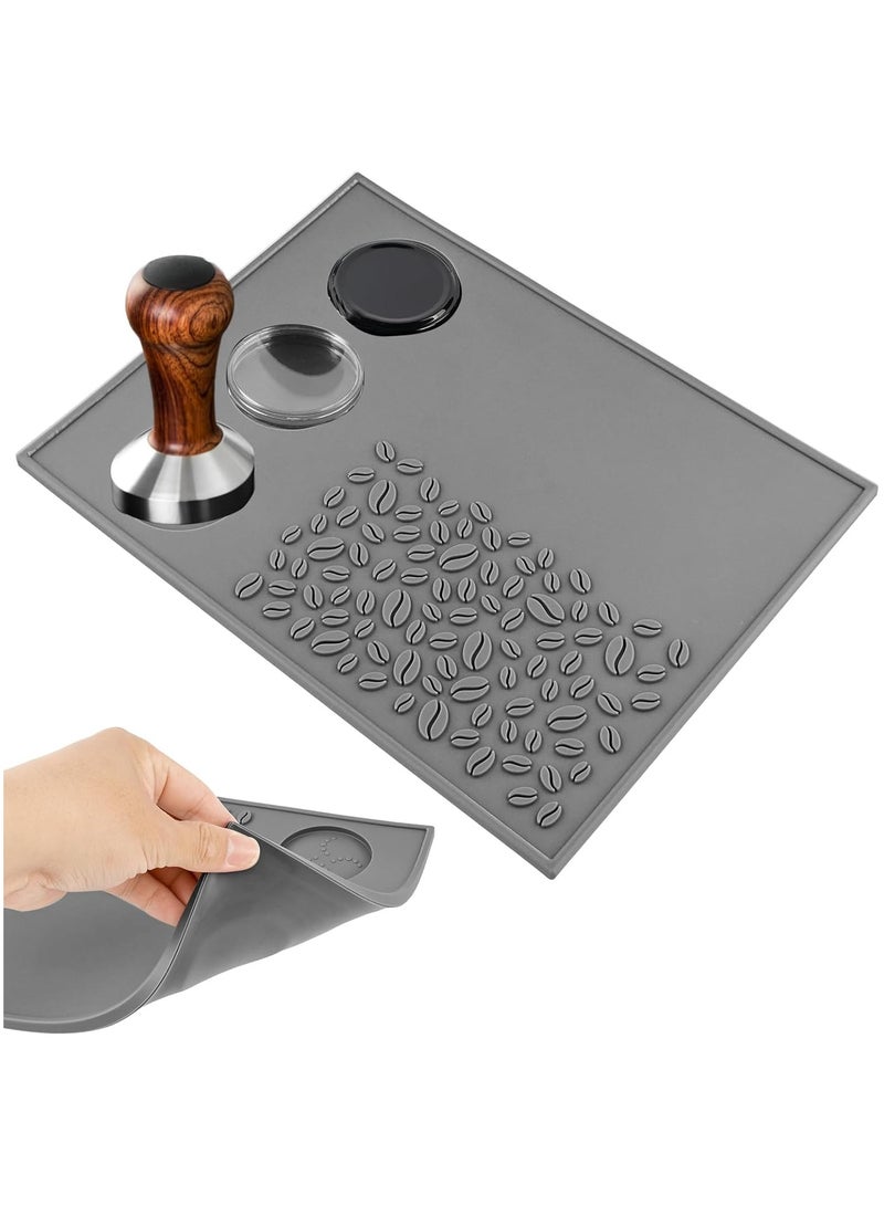 Premium Silicone Bar Mat with Coffee Bean Pattern – Grey Color, 32×24 cm, Featuring 3 Dedicated Spots for Coffee Tools for Professional and Organized Brewing - Image 2