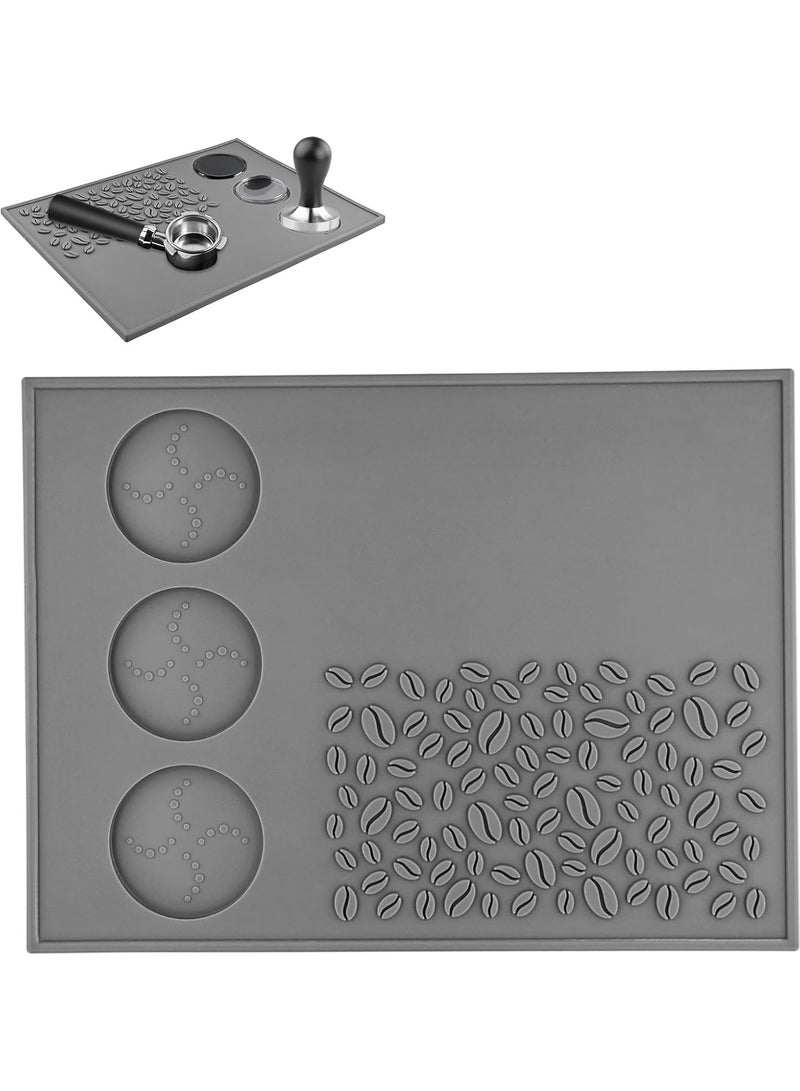 Premium Silicone Bar Mat with Coffee Bean Pattern – Grey Color, 32×24 cm, Featuring 3 Dedicated Spots for Coffee Tools for Professional and Organized Brewing - Image 4