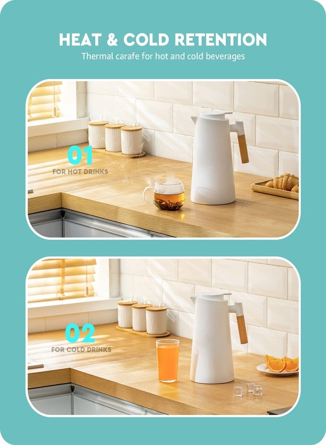 Baffect Thermal Carafe, 34oz Thermal Vacuum Carafe with Glass Liner and Wood Handle Insulated Coffee Carafe for Coffee Tea Hot or Cold Drinks(1 Liter, White) - Image 4