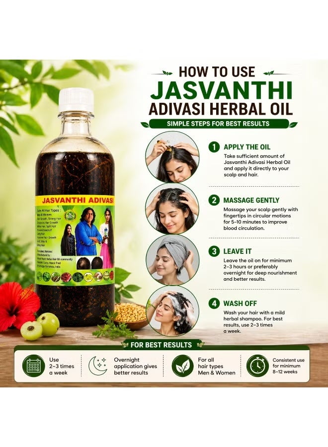 Jasvanthi Adivasi Herbal Hair Oil – 100% Natural Hair Growth Oil for Men & Women, Anti Hair Fall, Dandruff Control, Stronger, Thicker & Longer Hair, Deep Nourishment Scalp Treatment - Image 3