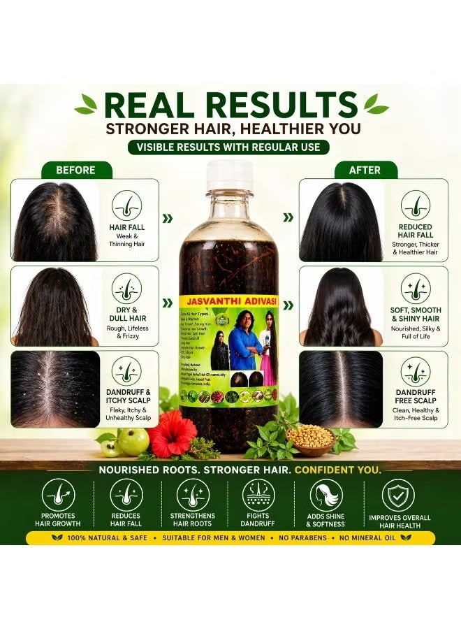 Jasvanthi Adivasi Herbal Hair Oil – 100% Natural Hair Growth Oil for Men & Women, Anti Hair Fall, Dandruff Control, Stronger, Thicker & Longer Hair, Deep Nourishment Scalp Treatment - Image 4