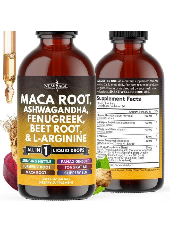 New Age Organic Maca Root Liquid Drops with Ashwagandha, Nettle, Fenugreek, Beet Root and L-Arginine Liquid Multivitamin for Women and Men (1) - Image 1