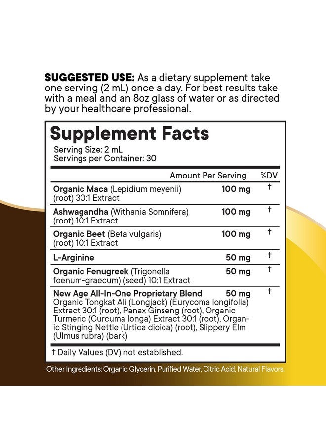 New Age Organic Maca Root Liquid Drops with Ashwagandha, Nettle, Fenugreek, Beet Root and L-Arginine Liquid Multivitamin for Women and Men (1) - Image 3