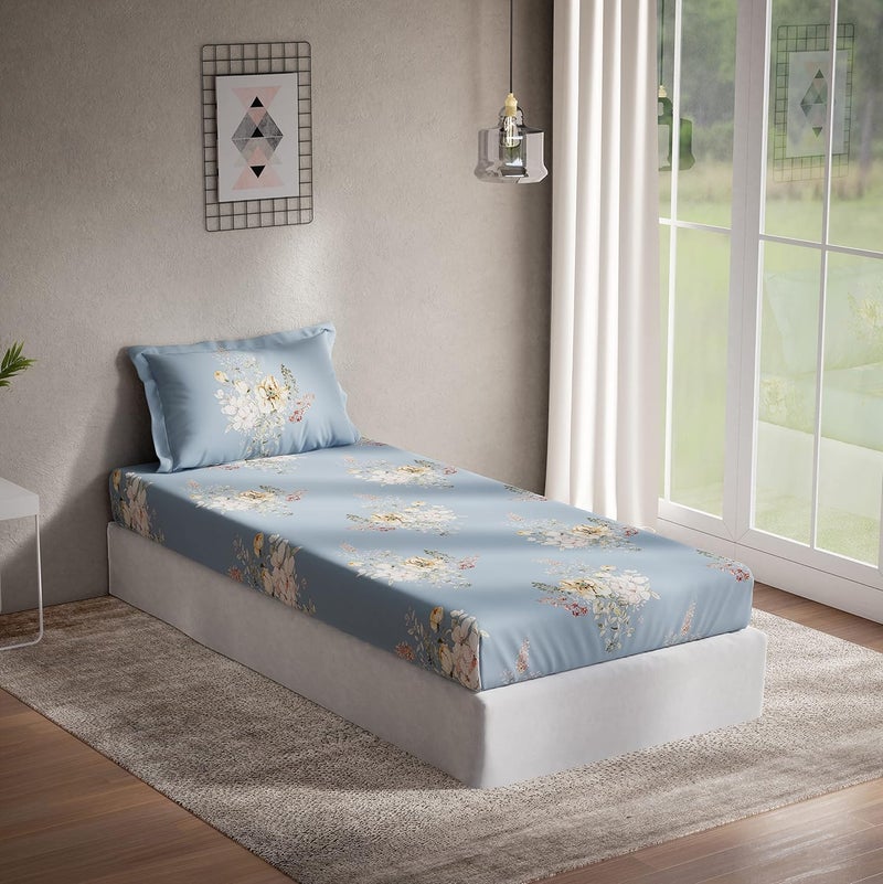 DDECOR Live beautiful DDECOR Floral Cotton 136 TC Single Bed Sheet with 1 Pillow Cover Blue 