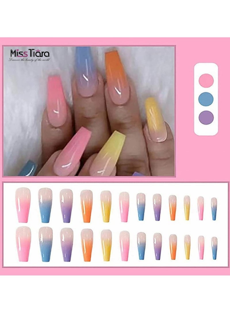 MissTiara طقم أظافر صناعية طويلة قابلة للارتداء مكون من 24 قطعة - Image 1