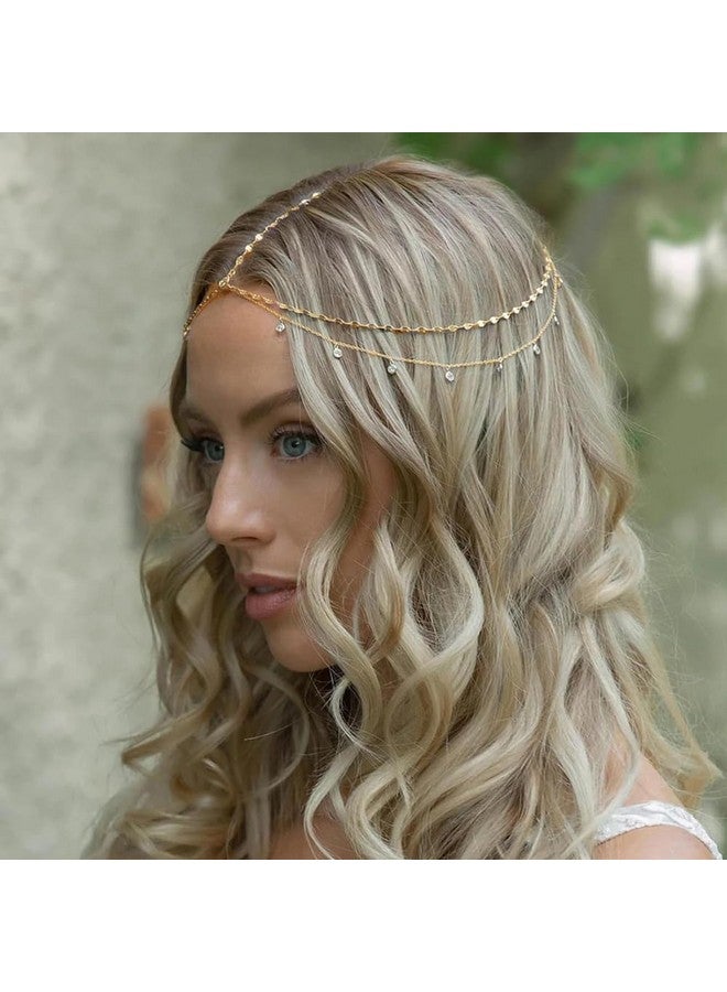 STONEFANS Rhinestone Head Chain Jewelry Silver Bride Headpiece Wedding Headbands Chain Layered Festival Prom Hair Accessories for Women And Girls (Gold) - Image 4