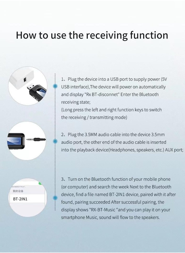 Excefore - USB Bluetooth 5.0 Transmitter Receiver, Portable Wireless Bluetooth Adapter, with 3.5mm Jack, Wireless Audio Dongle, Plug and Play, for PC, Sound Card, Car, Headphones, Speakers - Image 1