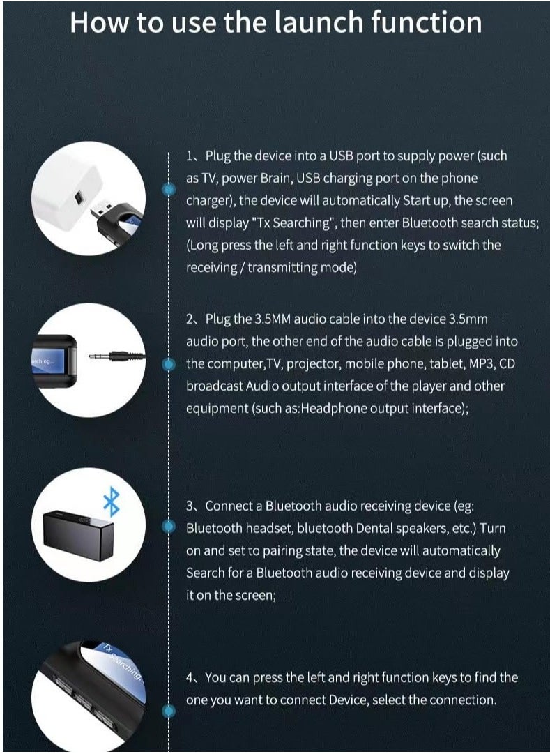 Excefore - USB Bluetooth 5.0 Transmitter Receiver, Portable Wireless Bluetooth Adapter, with 3.5mm Jack, Wireless Audio Dongle, Plug and Play, for PC, Sound Card, Car, Headphones, Speakers - Image 1