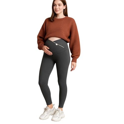 Fashiol Women's Maternity Leggings Over The Belly Pregnancy Active Wear Workout Yoga Tights Pants | Grey 34 - Image 1