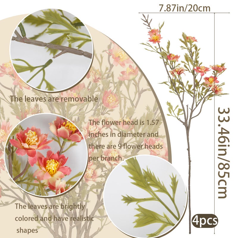 CITYES 4Pcs Artificial Flowers Daisy Flowers Wildflower Stems 33.5" Autumn Floral Arrangements Pink Fake Fall Branches for Vase Farmhouse Indoor Home Decor Table Centerpieces Thanksgiving Harvest - Image 2