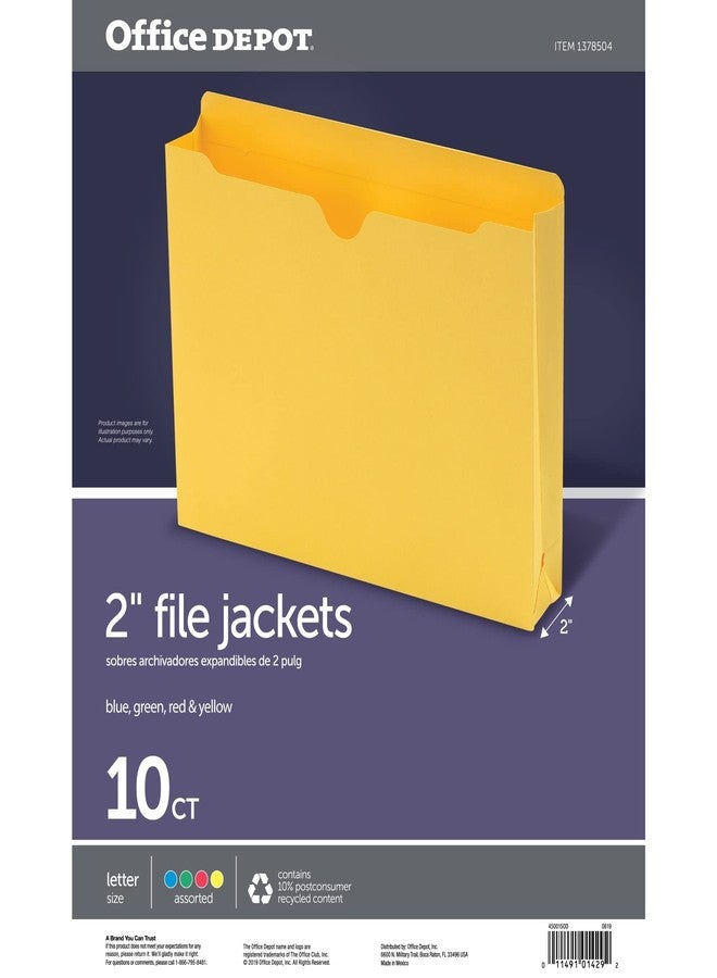 [IN]PLACE Office Depot® Brand Color File Jackets, 2" Expansion, 8 1/2" x 11", Letter Size, Assorted Colors, Pack Of 10 Jackets - Image 2