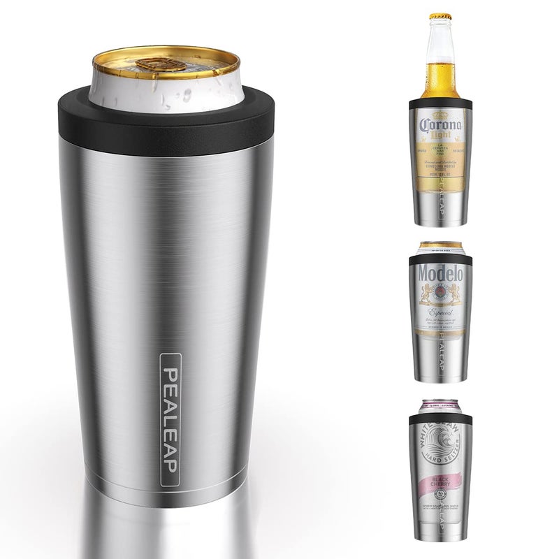 4 in 1 Insulated Slim Can Cooler for 12 OZ Cans and Beer Bottle Keep 8 Hours Cold Easy to Hold Stainless Steel Can Holder Double Walled Can Insulator for Hard Seltzer and More Stainless Steel