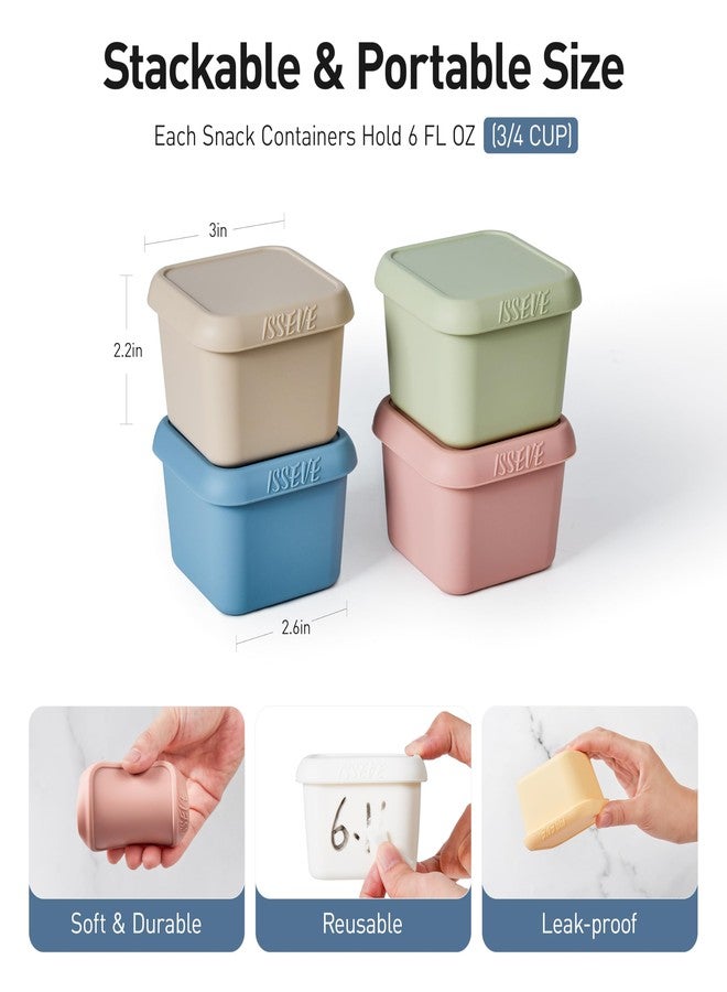 ISSEVE 4pack 6oz Silicone Snack Containers for Kids, Reusable Small Containers with Lids, Leak Proof Food Storage Containers, Children Kids Lunch Box for Daycare, School, Travel (Morandi color) - Image 2