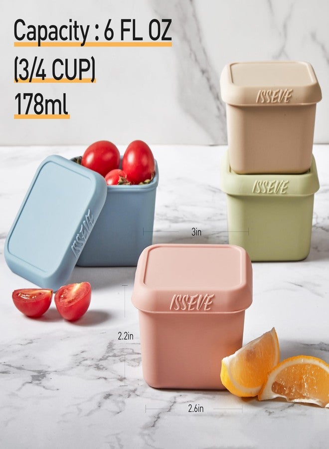 ISSEVE 4pack 6oz Silicone Snack Containers for Kids, Reusable Small Containers with Lids, Leak Proof Food Storage Containers, Children Kids Lunch Box for Daycare, School, Travel (Morandi color) - Image 4
