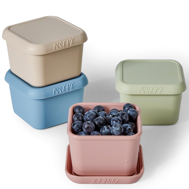 ISSEVE 4pack 6oz Silicone Snack Containers for Kids, Reusable Small Containers with Lids, Leak Proof Food Storage Containers, Children Kids Lunch Box for Daycare, School, Travel (Morandi color) - Image 1