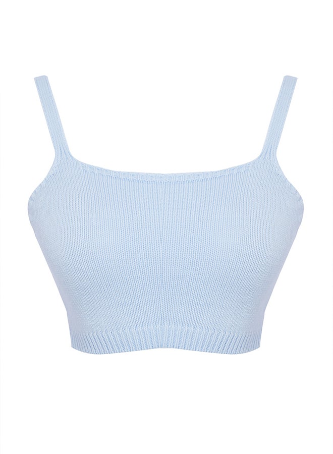 trendyol Blue Openwork/Hollow Out Crop/Short Knitwear 2-Piece Blouse-Cardigan Set - Image 5