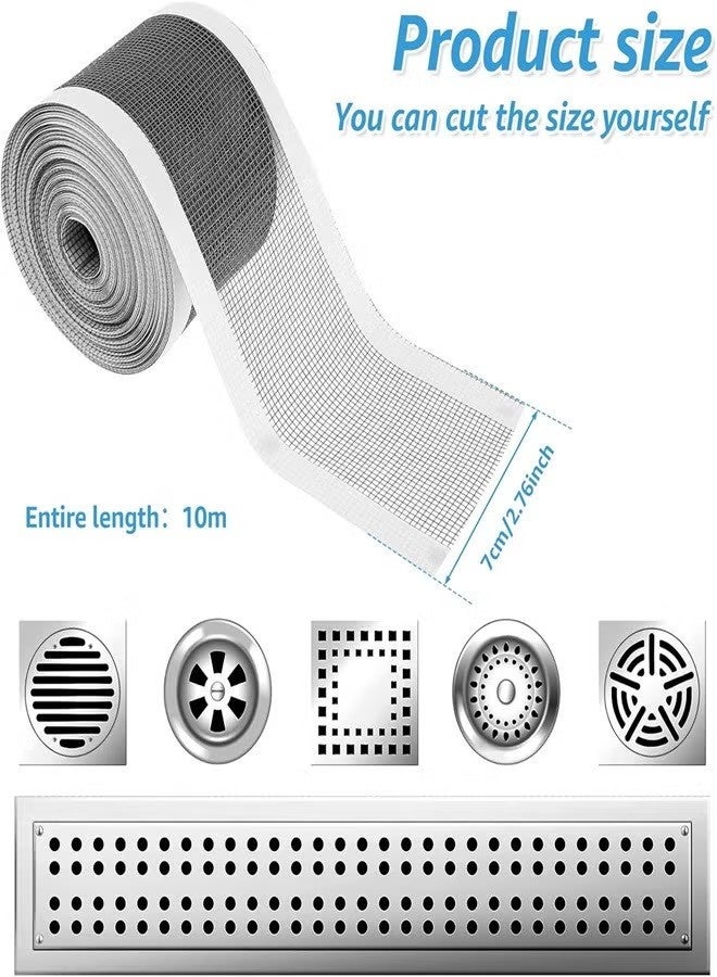 Self-Adhesive Shower Drain Hair Catcher Mesh Sticker, Shower Drain Hair Catcher Cutable Shower Drain Hair Catcher with Cleaning Shovel for Bathroom Kitchen Sink - Image 2