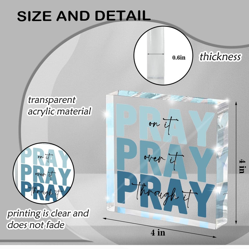 zaxek Religious Gifts for Women - Pray on it Pray over it Pray through it Acrylic Sign Decorative for Home Office Pastor Farmhouse Living Room Church Table Desk Bookshelf Decoration (Blue) - Image 2