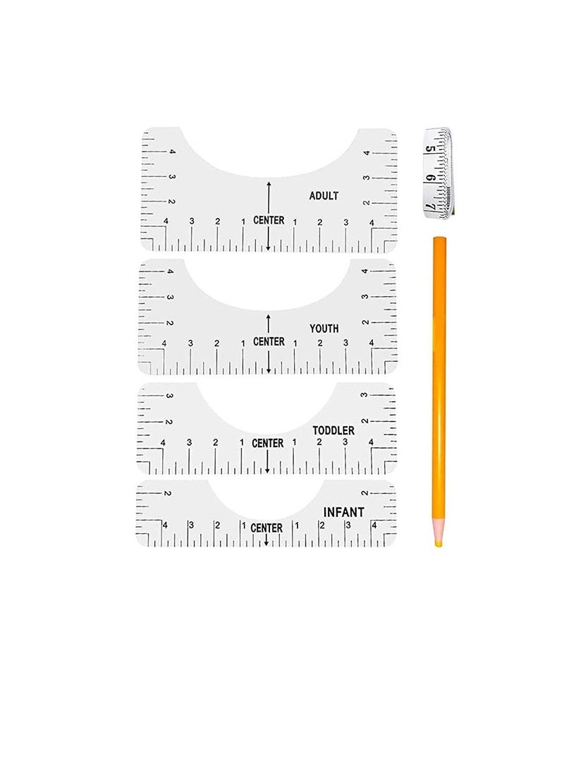 6 Pcs T Shirt Ruler Guide Alignment Tool T shirt Hot Pressing Guide Ruler Center Designs T Shirt Round Neck Calibration for Adult Youth Toddler Infant Pvc Ruler Vinyl Transparent