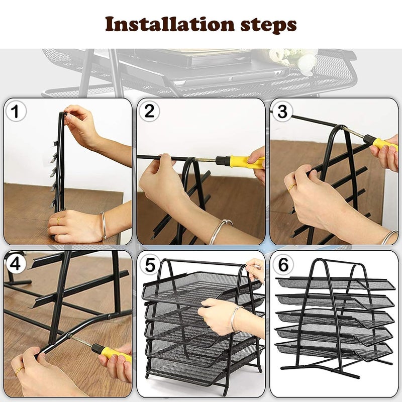 SOLDTRUE 5 Tier Mesh Metal Desk Organiser File Rack | Letter Tray A4 Papers Documents Holder Desk Organizer for Office (1 Pcs.) - Image 1