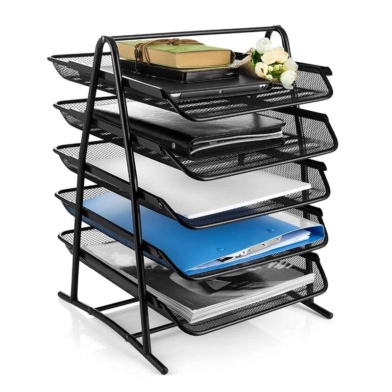 SOLDTRUE 5 Tier Mesh Metal Desk Organiser File Rack | Letter Tray A4 Papers Documents Holder Desk Organizer for Office (1 Pcs.) - Image 2