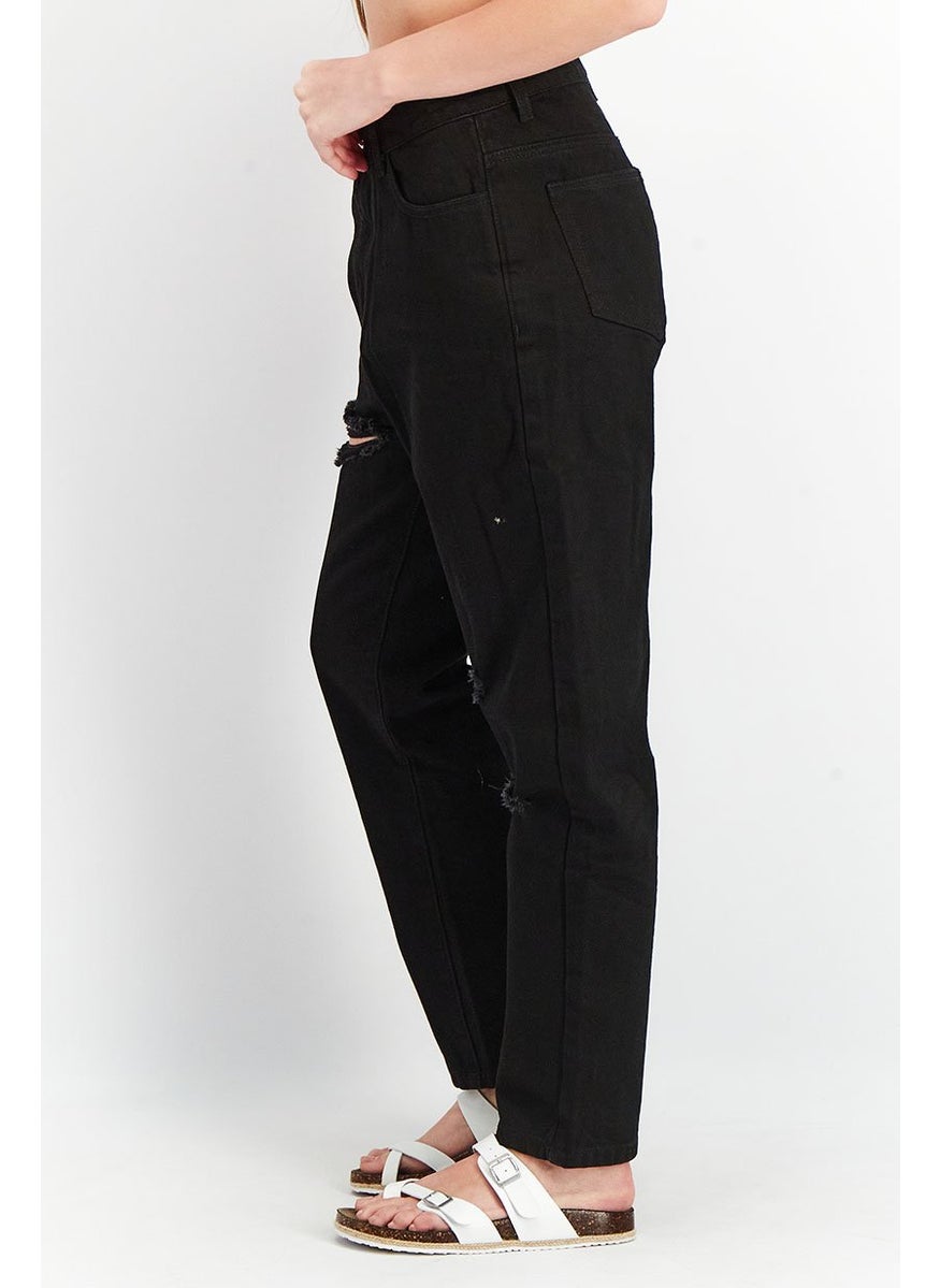I SAW IT FIRST - Women Regular Fit High Rise Solid Rip Jeans, Black - Image 1