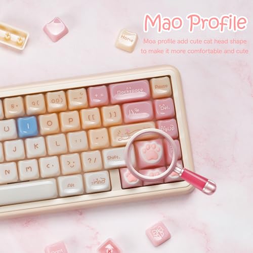 Rainy75 Jelly Jade Keycaps, Translucent Cute Ragdoll Cat Key caps, Mao Profile, Custom 148 Keys Set for 100%, 75%, 65%, 60% Mechanical Keyboard (Pink) - Image 2