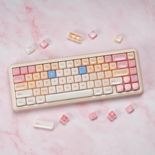 Rainy75 Jelly Jade Keycaps, Translucent Cute Ragdoll Cat Key caps, Mao Profile, Custom 148 Keys Set for 100%, 75%, 65%, 60% Mechanical Keyboard (Pink) - Image 5