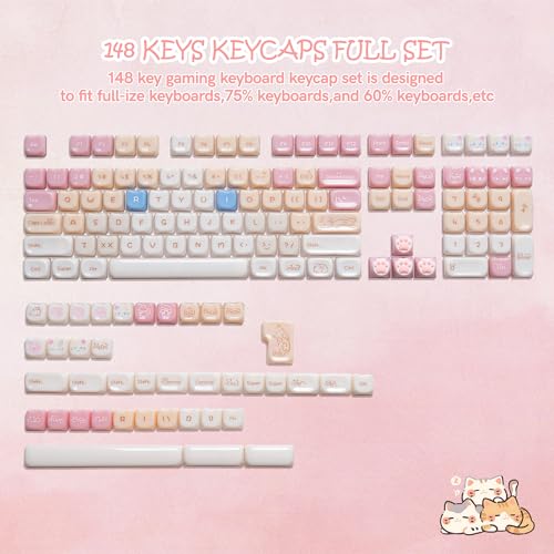 Rainy75 Jelly Jade Keycaps, Translucent Cute Ragdoll Cat Key caps, Mao Profile, Custom 148 Keys Set for 100%, 75%, 65%, 60% Mechanical Keyboard (Pink) - Image 4