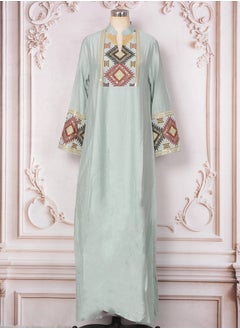 Loquat Womens Embroider Sparkling Sequin Muslim Abaya Evening Dress Loose Fit Dress Arabian Maxi Robe Light Blue  - Image 1