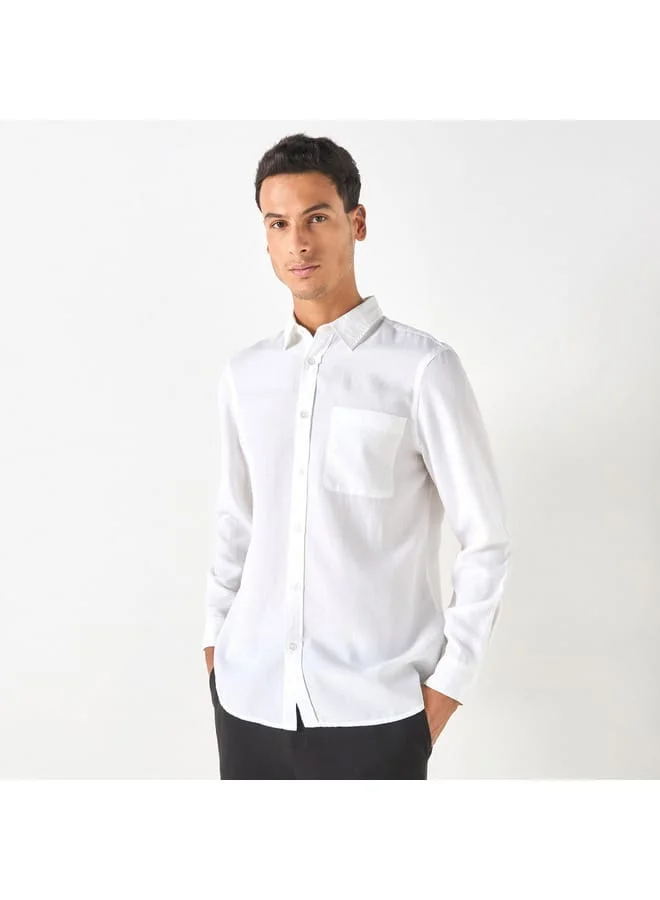 Iconic Iconic Solid Regular Fit Shirt with Long Sleeves and Pocket