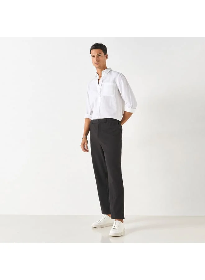 Iconic Iconic Solid Regular Fit Shirt with Long Sleeves and Pocket