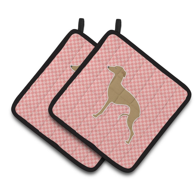 Caroline's Treasures ""Caroline's Treasures Italian Greyhound Checkerboard Pink Pair of Pot Holders BB3614PTHD  7.5HX7.5W  Multicolor"" 