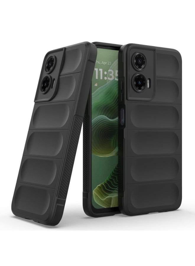 جراب خلفي من السيليكون عالي الجودة متوافق مع هاتف Motorola Moto G35 5G جراب Magic Shield المقاوم للصدمات مع حماية للكاميرا (أسود)