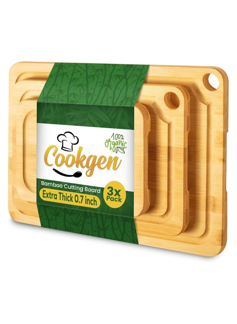 Cookgen Cutting Board Set – 3PCS (Small, Medium, Large) – Thick, Non-Slip Chopping Boards with Juice Grooves, Side Handles, and Easy Storage – Perfect for Meat, Vegetables, Cheese, and Fruits  - Image 1