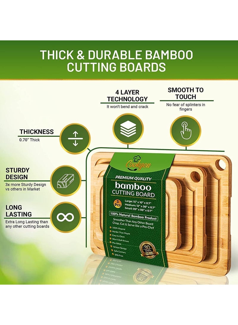 Cookgen Cutting Board Set – 3PCS (Small, Medium, Large) – Thick, Non-Slip Chopping Boards with Juice Grooves, Side Handles, and Easy Storage – Perfect for Meat, Vegetables, Cheese, and Fruits  - Image 3