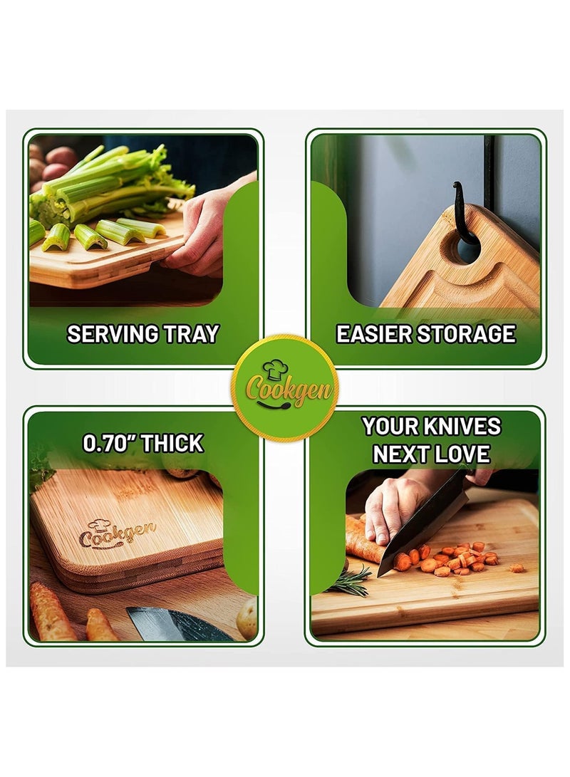 Cookgen Cutting Board Set – 3PCS (Small, Medium, Large) – Thick, Non-Slip Chopping Boards with Juice Grooves, Side Handles, and Easy Storage – Perfect for Meat, Vegetables, Cheese, and Fruits  - Image 4